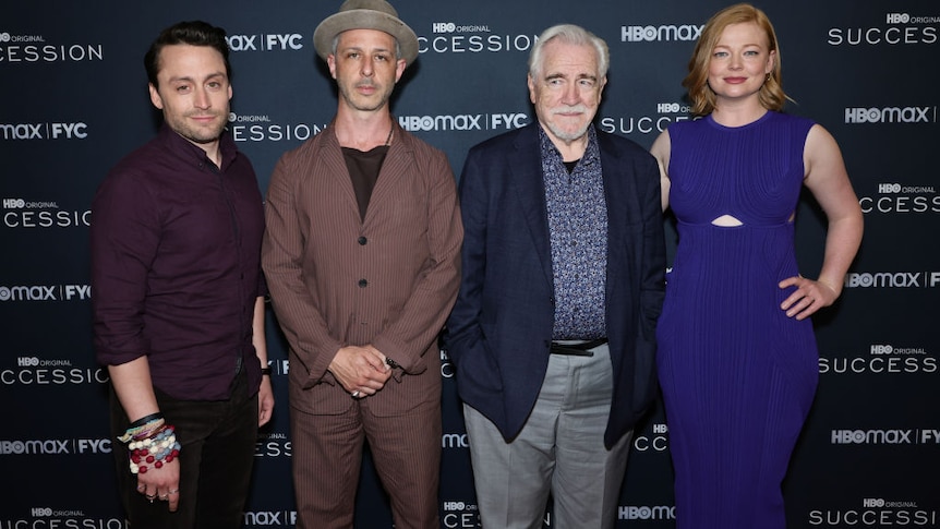 Actors Kieran Culkin, Jeremy Strong, Brian Cox and Sarah Snook - the central cast of Succession at a photo call