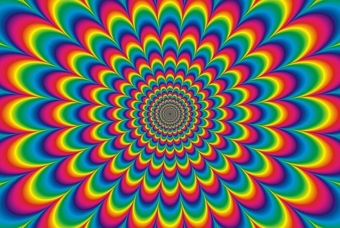 Image of rainbow colours radiating outwards to reference a psychadelic trip