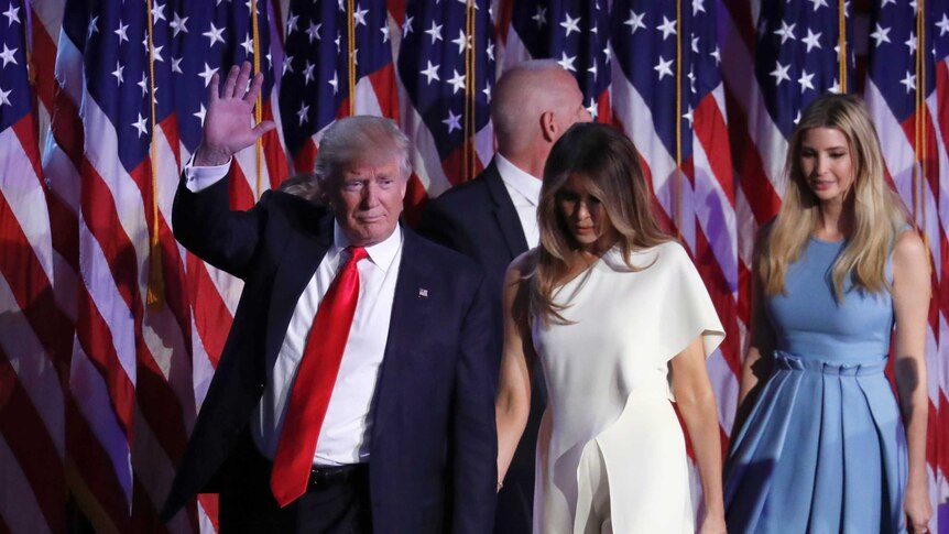 Donald Trump and Melania Trump at his winning speech in New York on election night