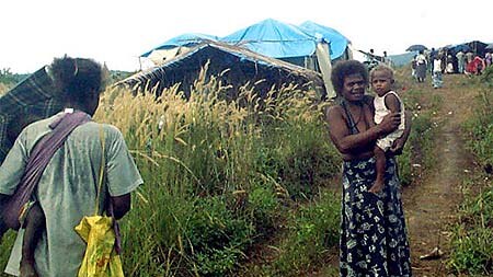 Displaced Solomon Islanders at a camp outside the capital, Honiara.
