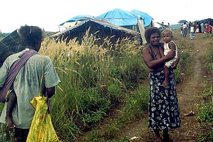 Displaced Solomon Islanders at a camp outside the capital, Honiara.