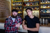 Aiden Beiers and Ryan Lane, bar owners, stand in front of a bar in Fortitude Valley, Brisbane on the 240618