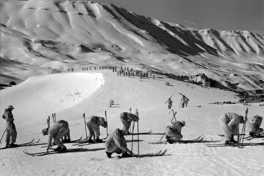 Australian troops training for ski warfare in northern Lebanon.