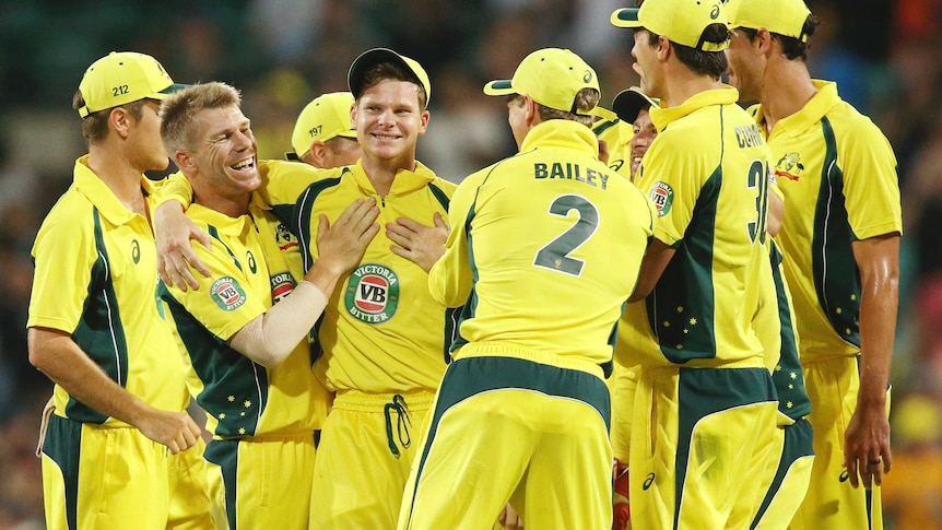 Steve Smith is congratulated for his freakish catch