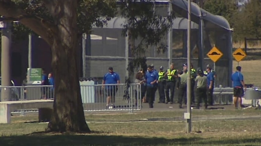 Police gather at the Malmsbury Youth Detention Centre