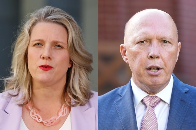 Composite image of Clare O'Neil and Peter Dutton