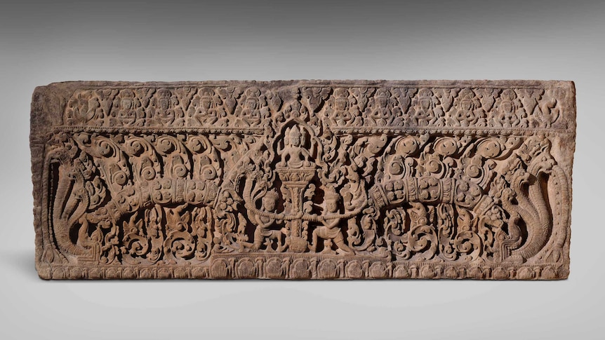 Churning of the Sea of Milk, Angkor period, 10th century. From the collection of the National Museum of Cambodia in Phnom Penh.