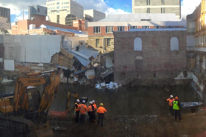 Water floods Myer redevelopment site in Hobart