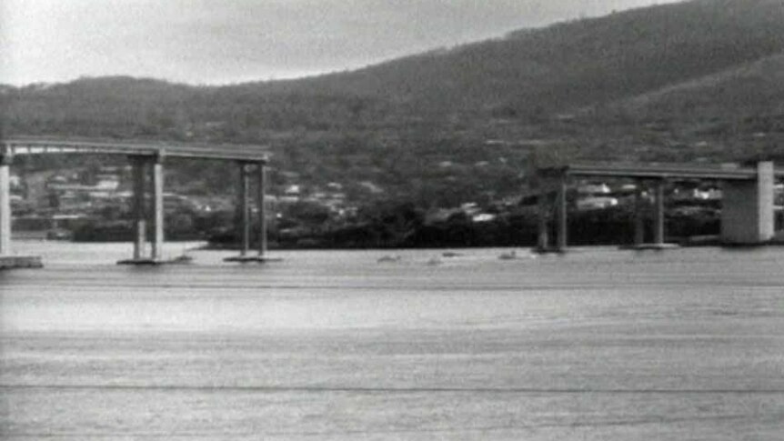 The Tasman Bridge the day after the Lake Illawarra crashed into it.