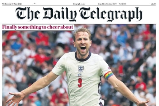 Image of the front page of an English newspaper with the headline 'Finally something to cheer about'.