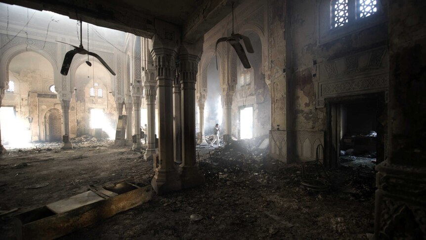 The burnt out interior of the Rabaa al-Adawiya mosque in Cairo.