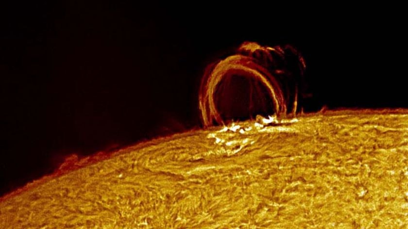 A solar flare bursts from the sun's surface