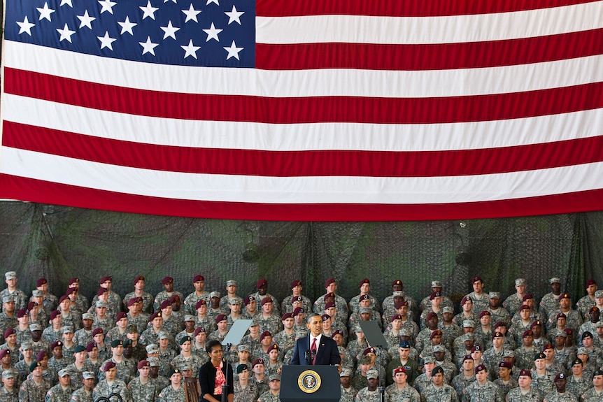 US president Barack Obama speaks to troops at Fort Bragg in Fayetteville