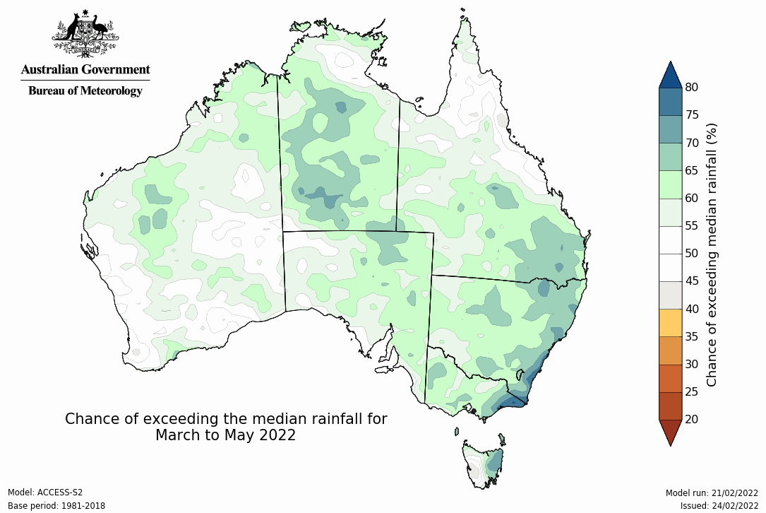 Map of AUS green in the north and east 
