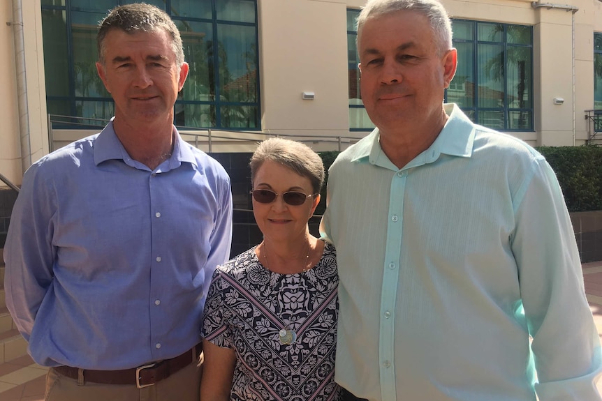 Leanne Pullen and Gary Pullen outside rockhampton courthouse with Shadow Minister for Corrective Services Tim Mander.