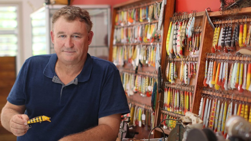 Tony Hewitt and his collection of vintage NT and Queensland fishing lures