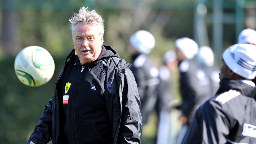 Guus Hiddink watches his first training session with Anzhi Makhachkala on February 18, 2012.