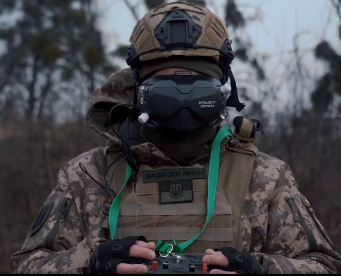 A soldier wearing drone googles. 