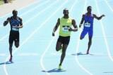 Usain Bolt (C) wins the 200m final at the New York Diamond League meet
