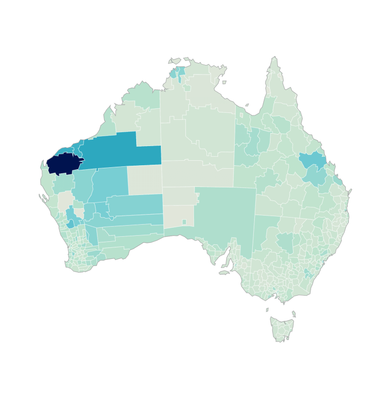 Full map of Australia broken up into local government areas.