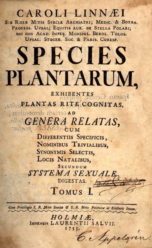 The title page of a book called Species Plantarum