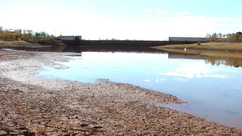 Very low Chinaman Creek Dam, the town dam at drought-stricken Cloncurry in north west Queensland.