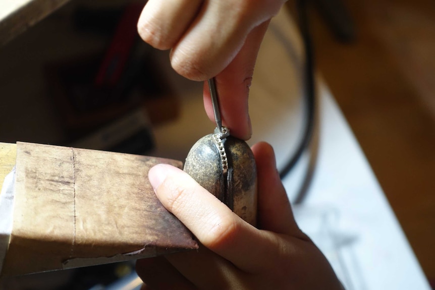 Mana Ohori works on a diamond ring in her Sydney studio.