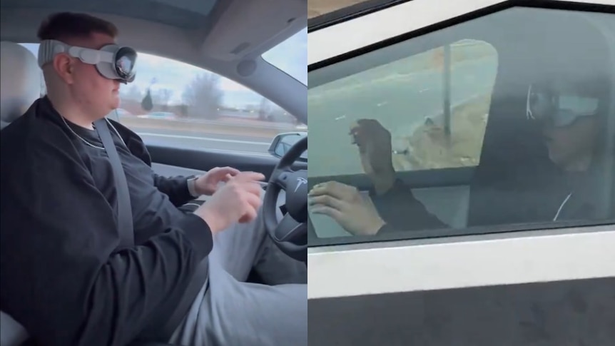 Des vidéos virales de conducteurs de Tesla utilisant le Vision Pro d’Apple avertissent le gouvernement américain