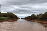 Tanami road covered in water just outside of Yuendumu in January