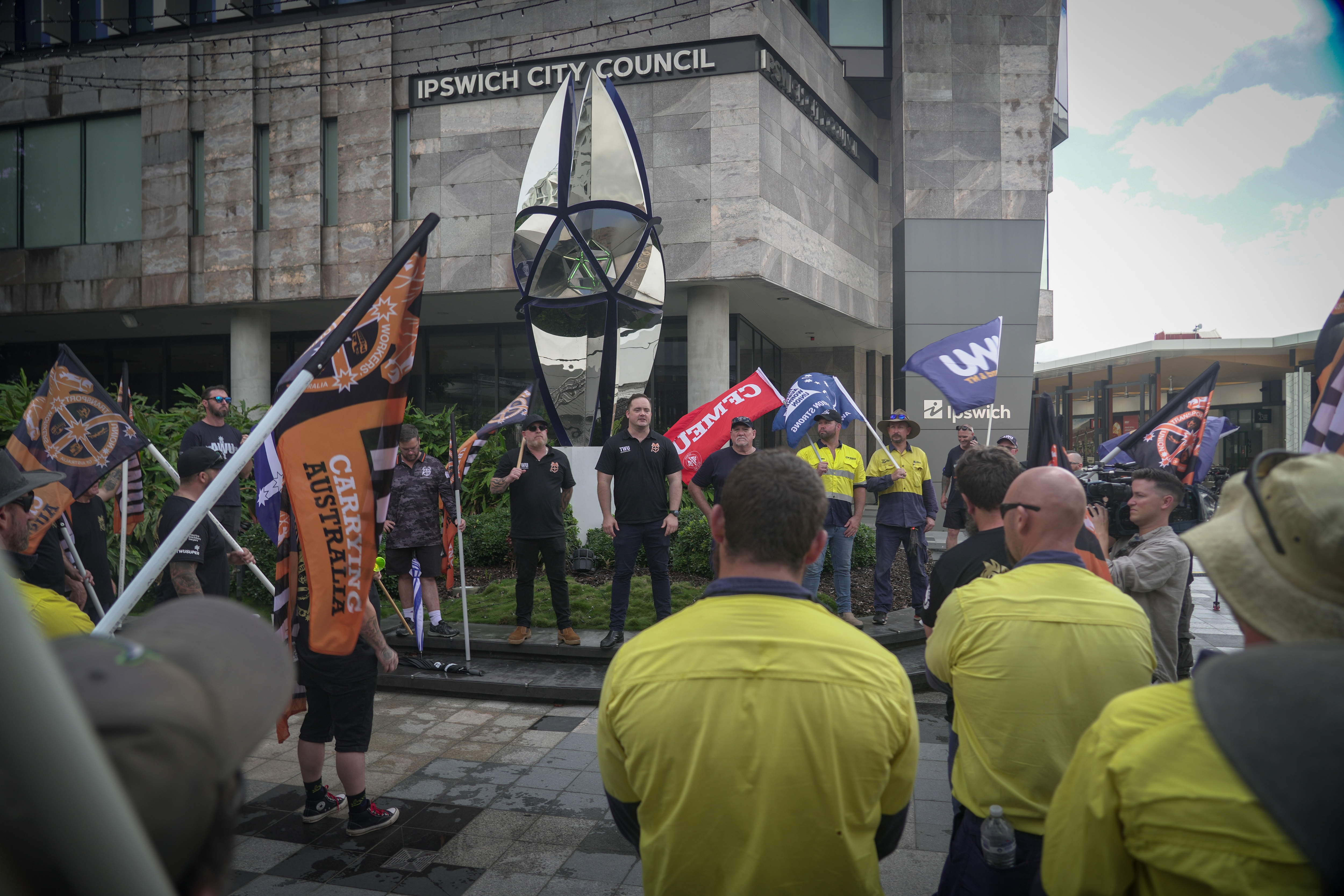 Groups of union protestors in Ipswich