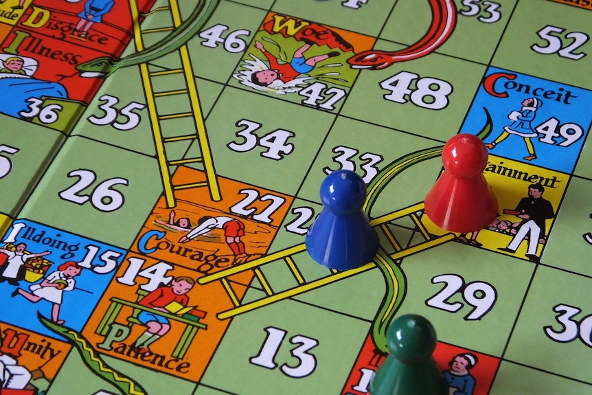 snakes and ladder board close up