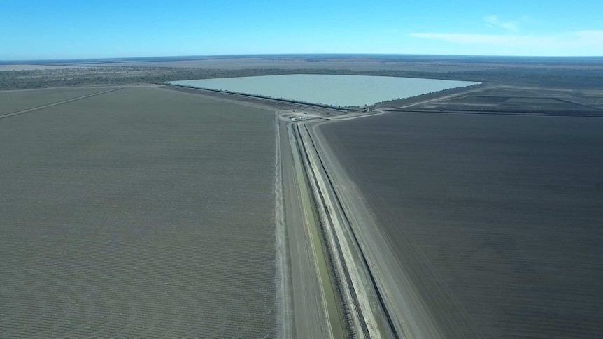 An aerial shot of the Burren Downs dam.