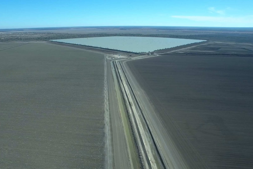 An aerial shot of the Burren Downs dam.