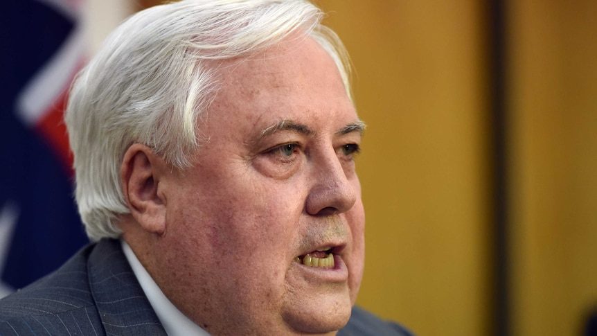 Close headshot of Clive Palmer speaking