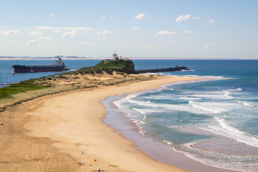 A view of Nobbys Beach from above.