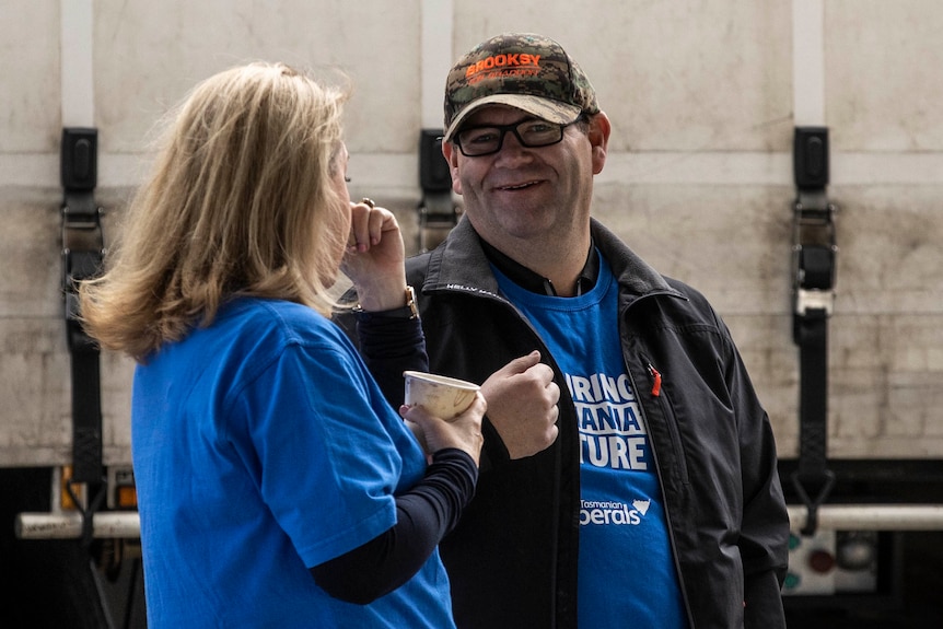 Braddon candidate Adam Brooks with Clark candidate Madeleine Ogilvie