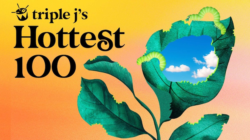 The Hottest 100 of 2020 artwork in orange with green caterpillars