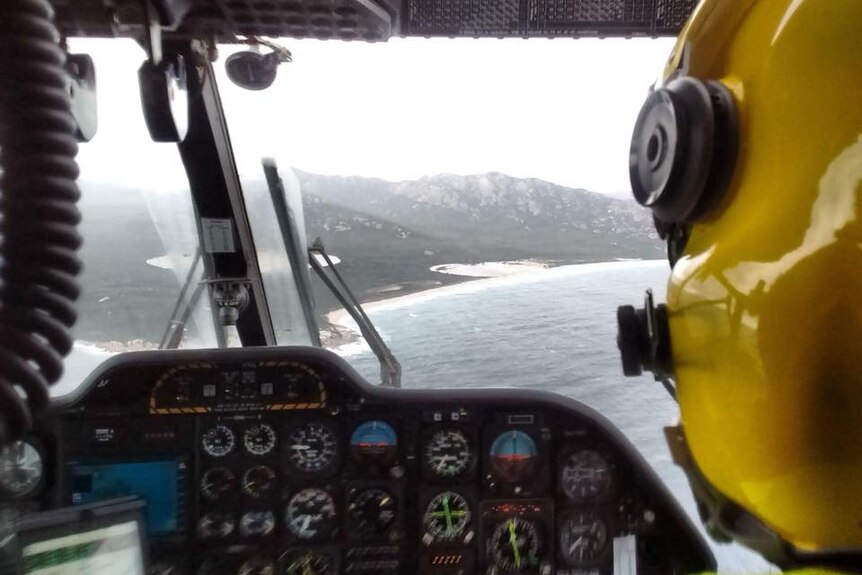 Cockpit view from Westpac rescue helicopter over Tasmania.