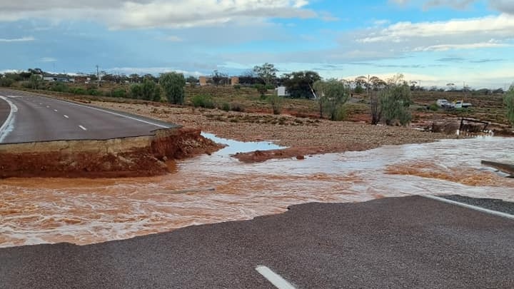 The Olympic Dam Highway washed away by floodwaters.