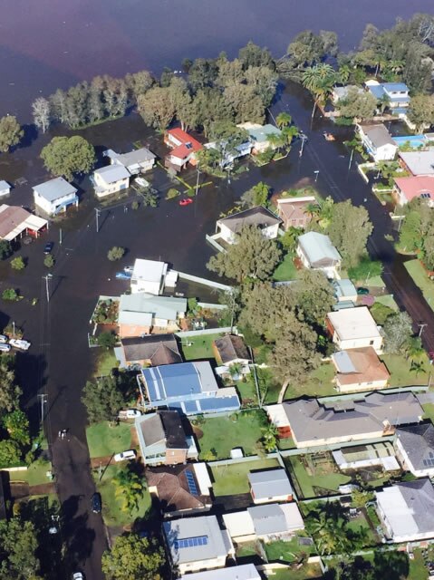Aerial view of the flood devastation in the Hunter