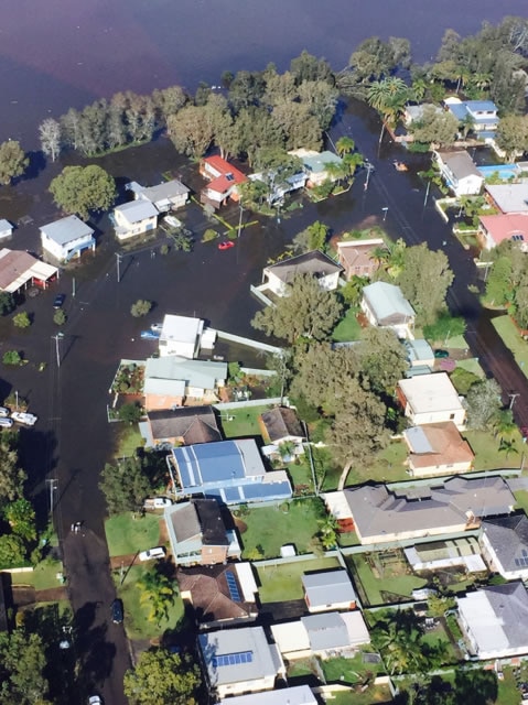 An aerial view of flood devastation in the Hunter region, April 2015.