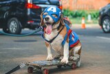 A dog on a skateboard.
