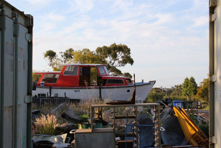 The Cooinda in the boat yard where it was found.