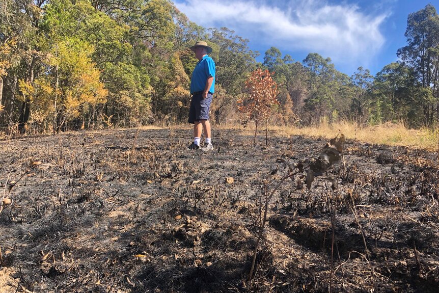 Landholder David Mayne on his fire affected property west of Port Macquarie 