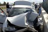 Wrecked car involved in police chase near Benalla in northern Victoria.