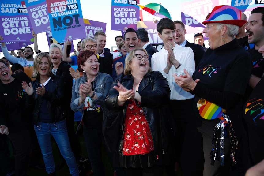 Magda Szubanski celebrates legalising same-sex marriage.