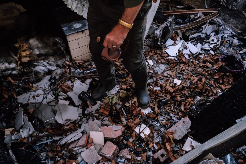 The ground of Stefan Talmatzky former home which was destroyed by bushfire.