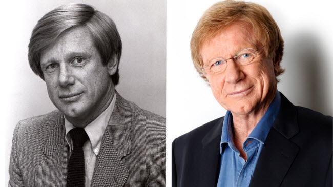 Two images of ABC journalist Kerry O'Brien, one from 1970s and one from today