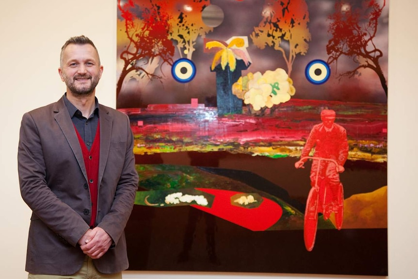 Hadley's Art Prize 2018 winner Neil Haddon with his work The Visit.