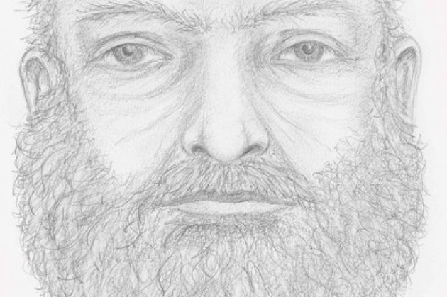 sketch of heavy set man with a beard